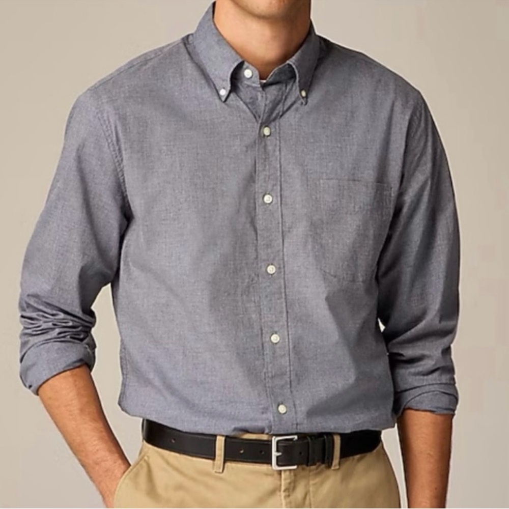 J.Crew Long Sleeve Cotton Poplin Shirt - Gray. XXL